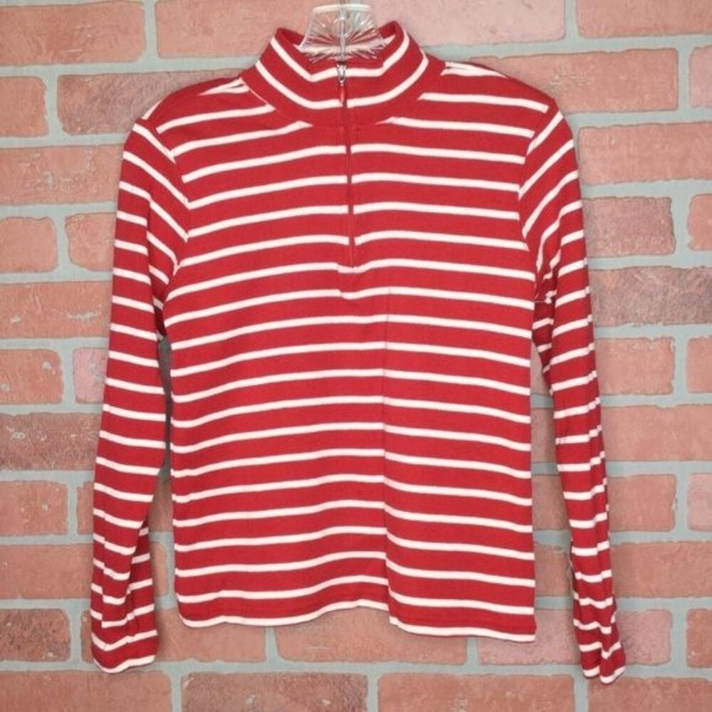 L L Bean Womens Pullover Top red white striped Size XS Long Sleeve Shirt